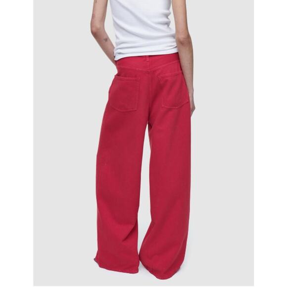 COS Wide-Leg Drawstring Denim Trouser Jeans Cherry Red Cotton Lyocell 2 - Picture 2 of 7